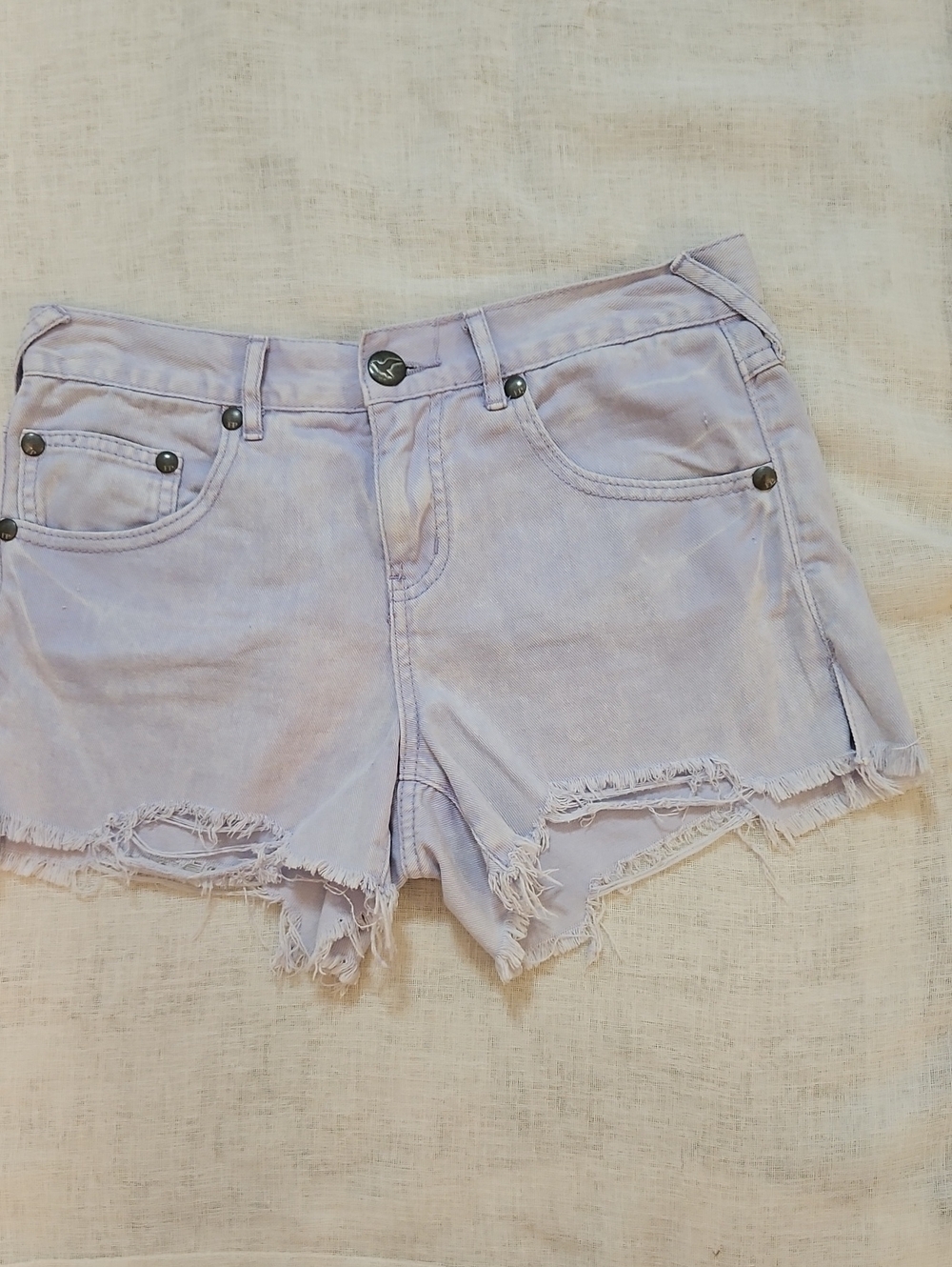 Free People Pastel Lilac Frayed Hem Denim Shorts